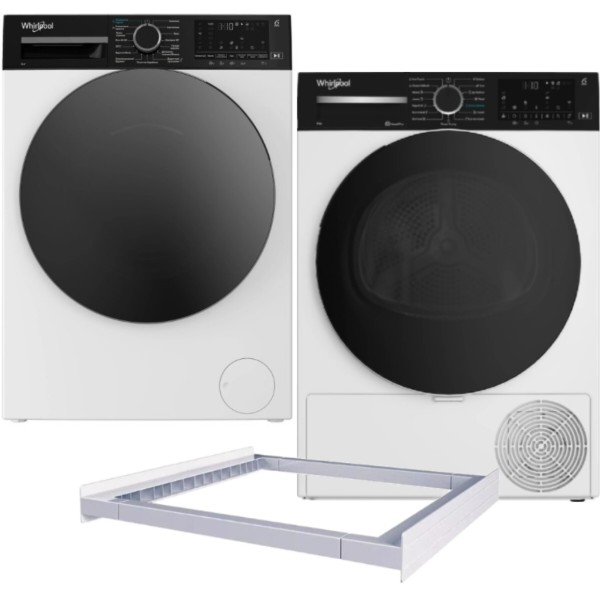 Фото - Комплект техніки Whirlpool Пральна машина з фронтальним завантаженням + Сушильна машина + Комплект кріплень для встановлення в колону Whirlpool WAM 87WBC UA + WP B9X WBS UA + Iniversal Basic Stacking Kit FG (KCL103)